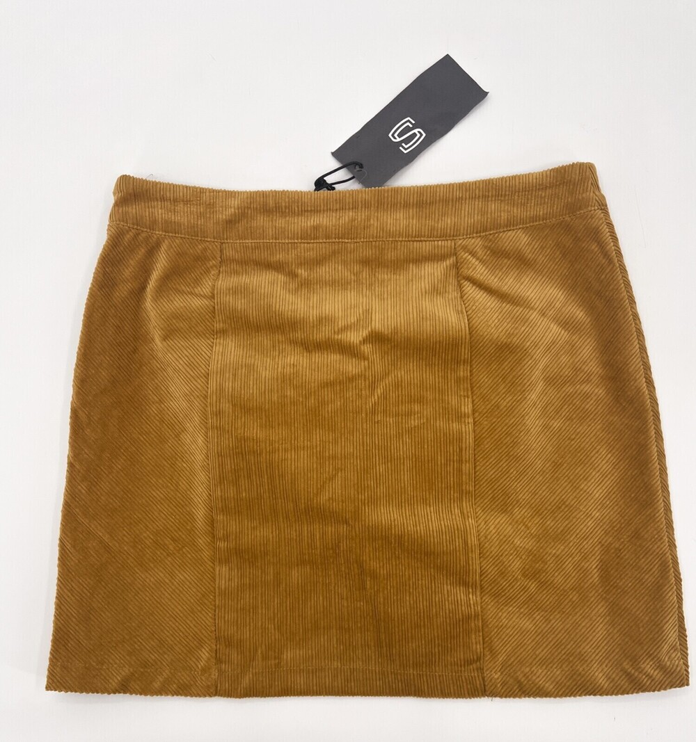 NEW Sans Souci Skirt Womens medium Brown Corduroy Mini Short Slit Zip
